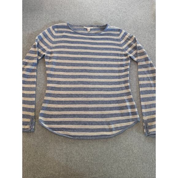 Vintage Esprit Blue Soft Cream Stripe Wool Cashmere Blend Sweater Size Small - Picture 4 of 9